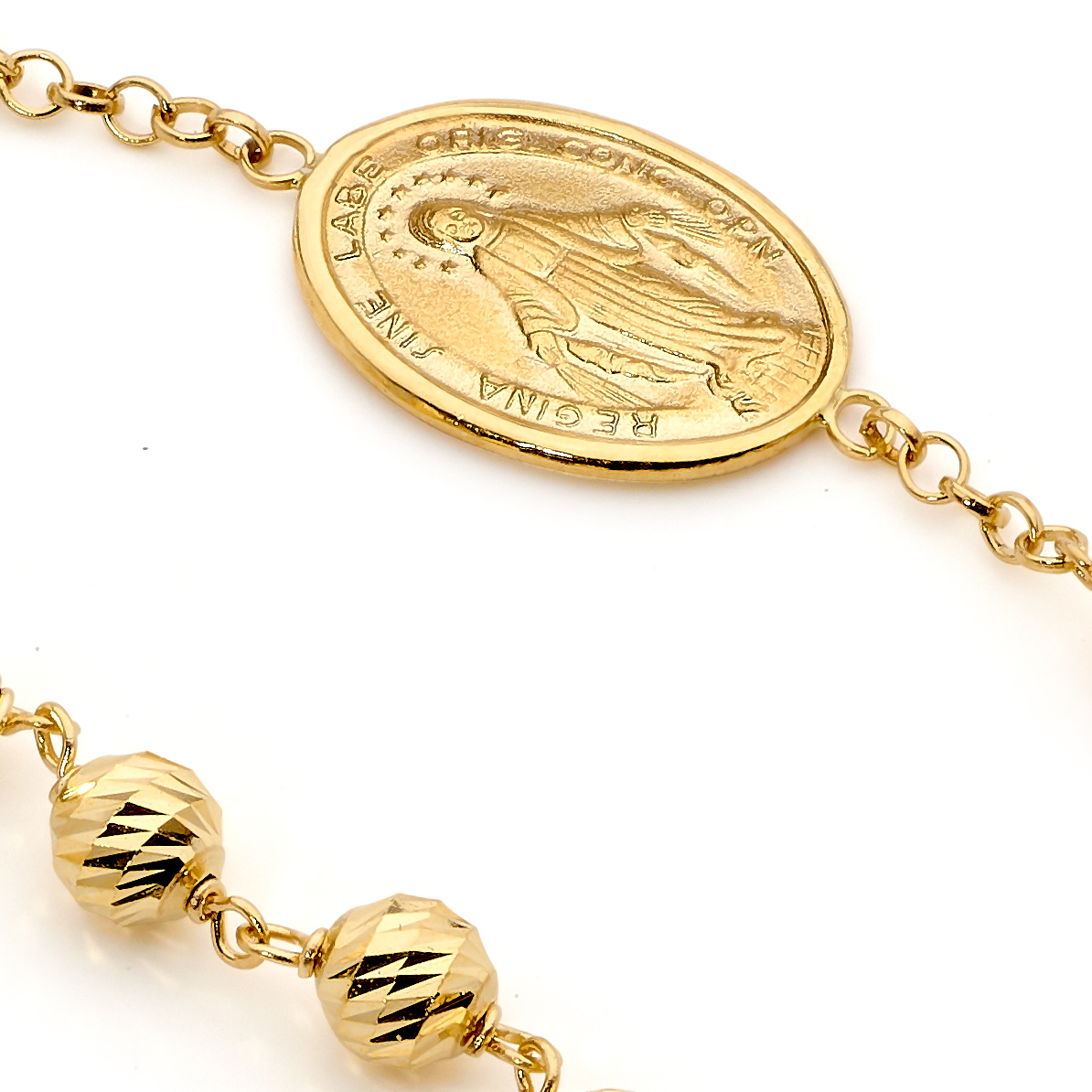 18kt Yellow Gold Diamond Cut Rosary Bracelet Holy Grace