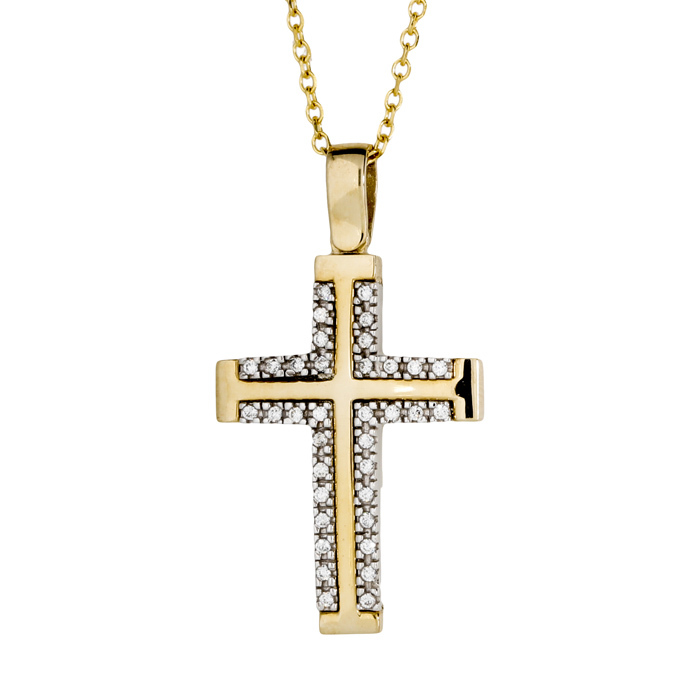 9KT Yellow/White Gold Cross Pendant