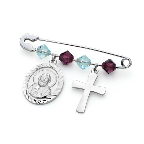 14KT White Gold St Charbel Baby Brooch