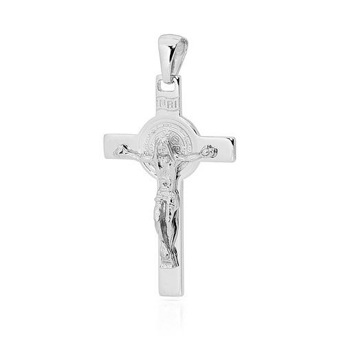 18KT White Gold St Benedict Cross Pendant - Size 28x17.4mm