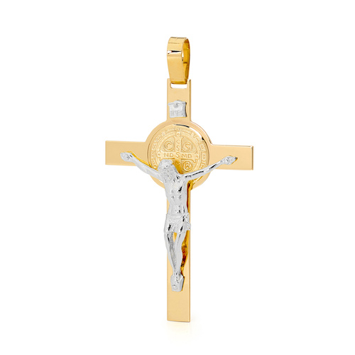 18KT Yellow and White Gold St Benedict Cross  Pendant - Size 37x23.5mm