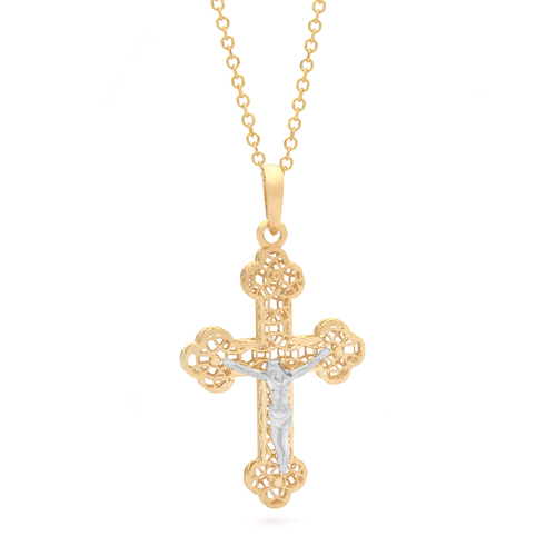 18KT Diamond Cut Yellow and White Orthodox Cross Pendant