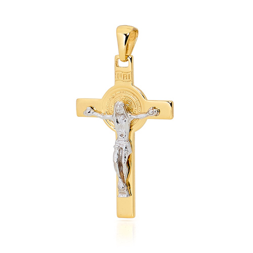 18KT Yellow and White Gold St Benedict Cross  Pendant - Size 28x17.4mm