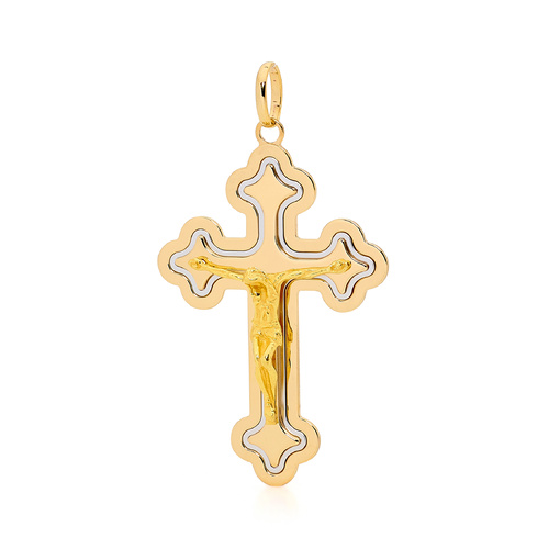 18KT Yellow and White Gold Orthodox Shape Cross Pendant - Size 52.6x37mm