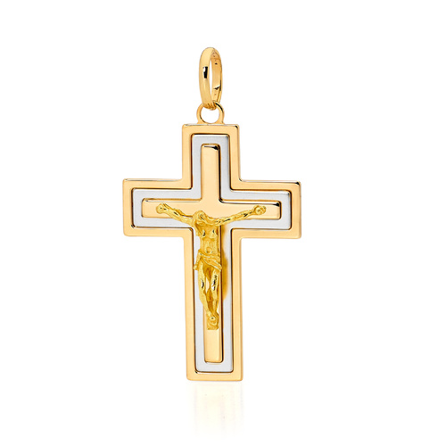 18KT Yellow and White Gold Square Shape Cross Pendant - Size 53x37mm