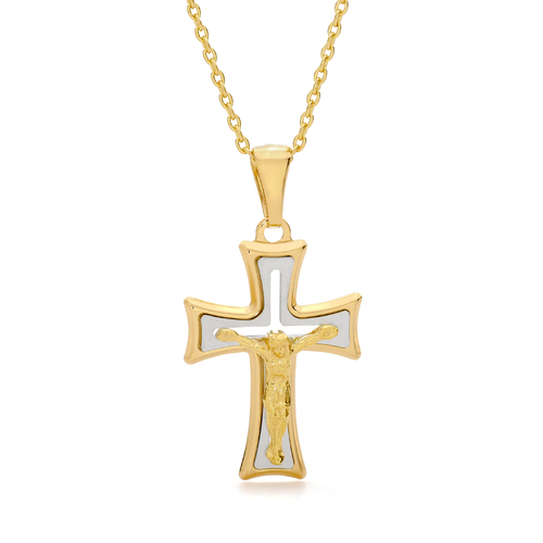 18KT Yellow and White Gold Point Edge Shape Cross Pendant