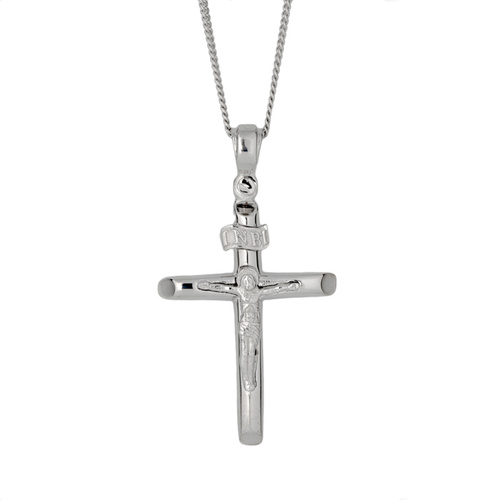 18KT White Gold Half Round Shape Cross Pendant