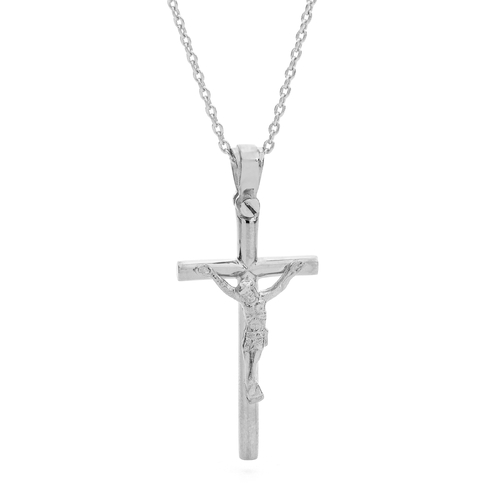 18KT White Gold Round Shape Cross Pendant - Size 25.5x13mm