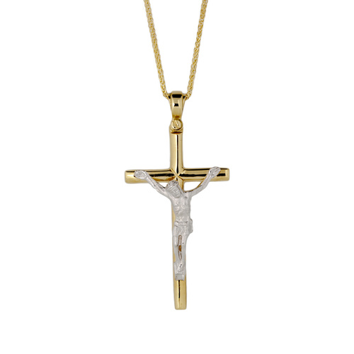 18KT Yellow and White Gold Round Shape Cross Pendant