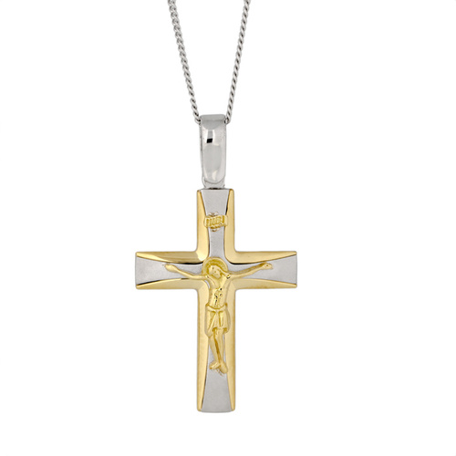 18KT Yellow and White Gold 2 Tone Cross Pendant
