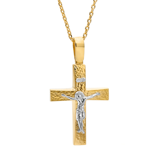 18KT Yellow And White Hammered Cross Pendant