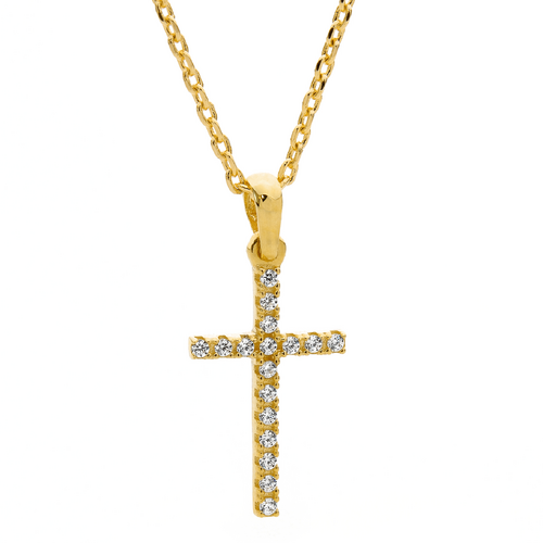 18KT Yellow Gold CZ Cross Pendant