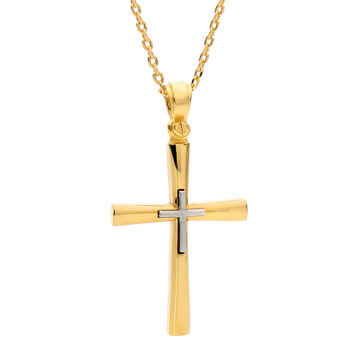 18KT Yellow And White Cross Pendant