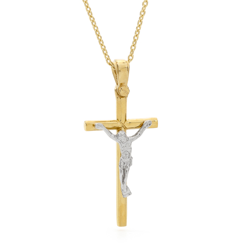 18KT Yellow and White Gold Round Shape Cross Pendant
