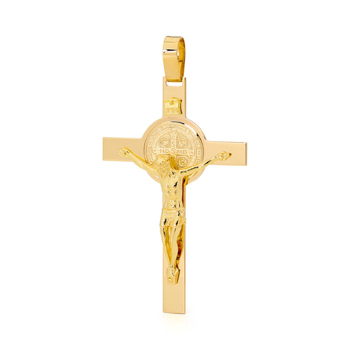 18KT Yellow Gold St Benedict Cross Pendant - Size 50x32mm