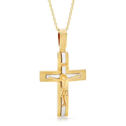 18KT Yellow and White Gold Square Shape Cross Pendant