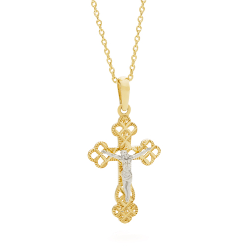 18KT Diamond Cut Yellow and White Gold Orthodox Cross Pendant
