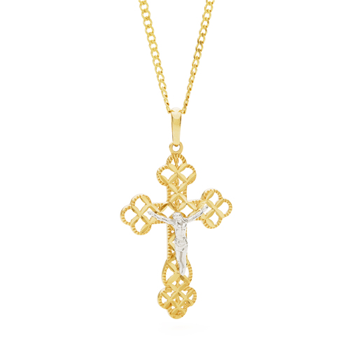 18KT Diamond Cut Yellow and White Gold Orthodox Cross Pendant