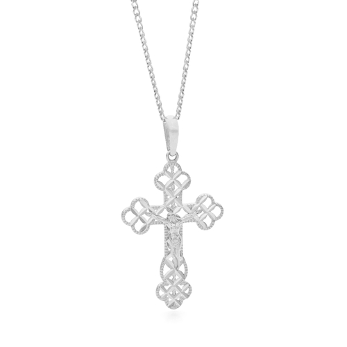 18KT Diamond Cut  White Gold Orthodox Cross Pendant