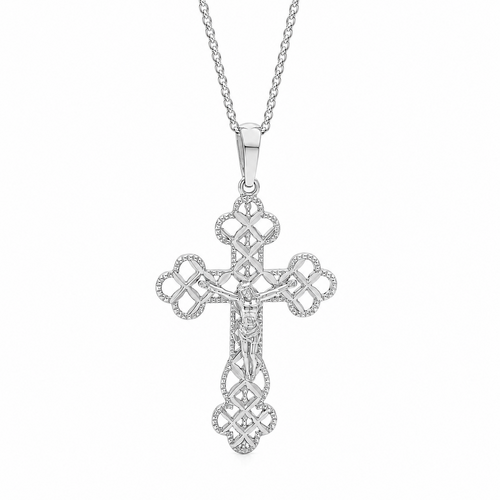 18KT Diamond Cut  White Gold Orthodox Cross Pendant