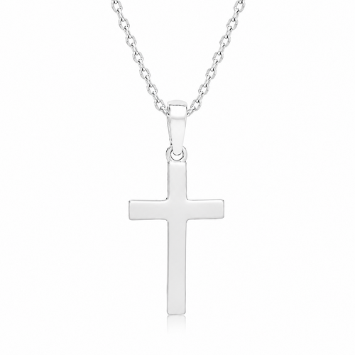 18KT White Gold Flat Shape Cross Pendant