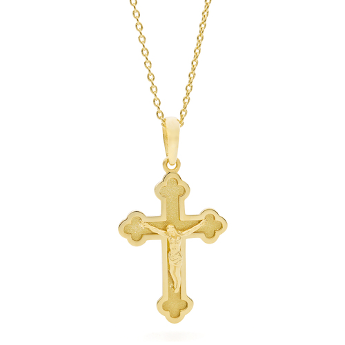 18KT Yellow Gold Shiny and Matt Orthodox Cross Pendant