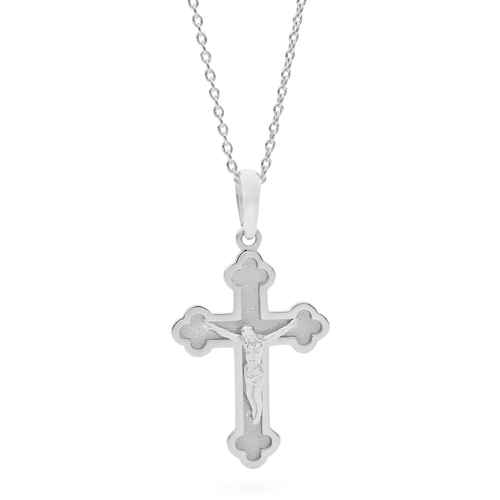18KT White Gold Shiny and Matt Orthodox Cross Pendant