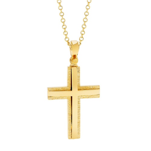 18KT Yellow Gold Shiny and Matt Cross Pendant