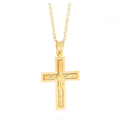 18KT Yellow Gold Shiny and Matt Cross Pendant