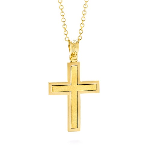18KT Yellow Gold Shiny and Matt Cross Pendant