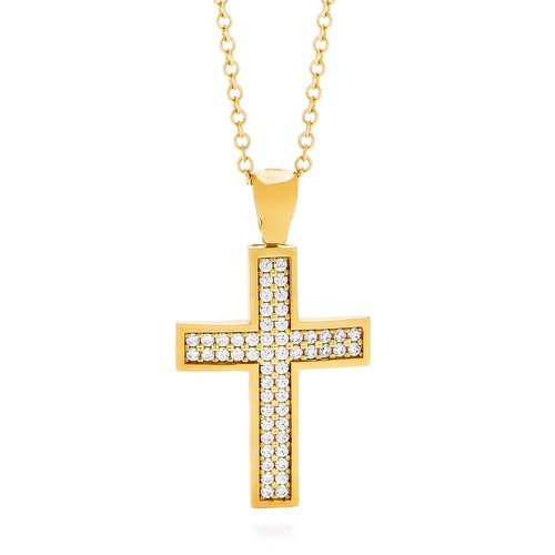 18KT Yellow Gold With CZ Cross Pendant