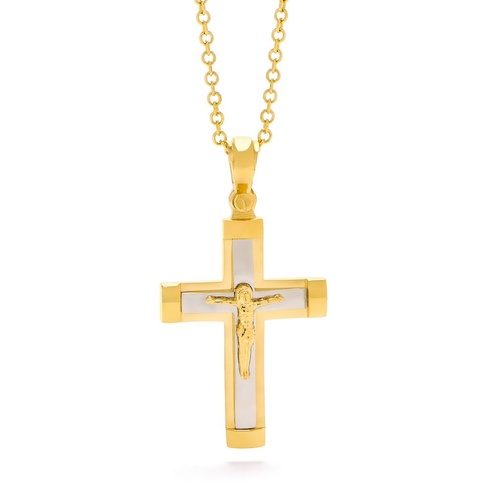 18KT Yellow and White Cross Pendant