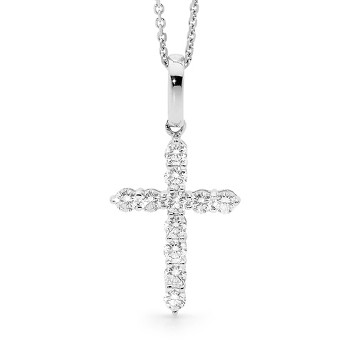 18KT White Gold Diamond Cross Pendant - Size 13.3x11.50mm