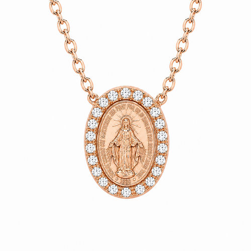 18KT Rose Gold Lady of Miraculous Diamond Medal Necklace