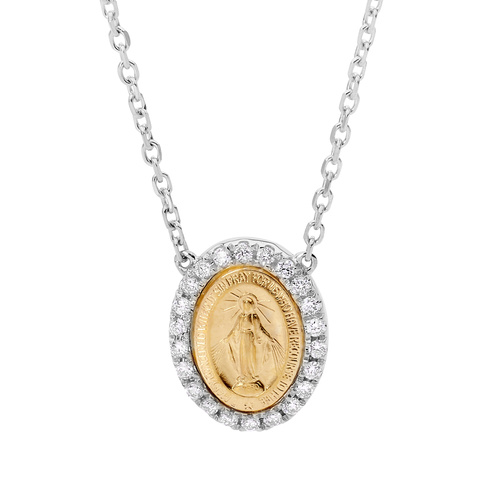 18KT Yellow And White Lady of Miraculous Diamond Medal Necklace