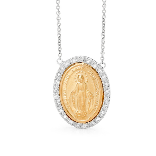 18KT White/Rose Gold Lady of Miraculous Diamond Medal Necklace