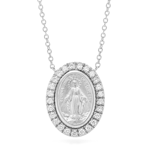 18KT White Gold Lady of Miraculous Diamond Medal Necklace