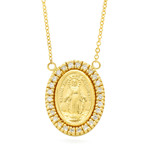 18KT Yellow Gold Lady of Miraculous Diamond Medal Necklace
