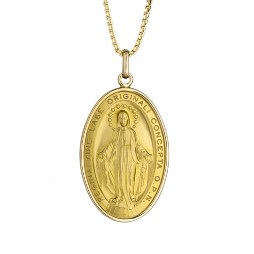 18KT Yellow Gold Our Lady of Miraculous Medal Pendant - Size 20x14mm
