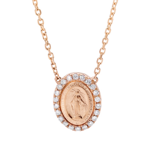 18KT Rose Gold Lady of Miraculous Diamond Medal Necklace