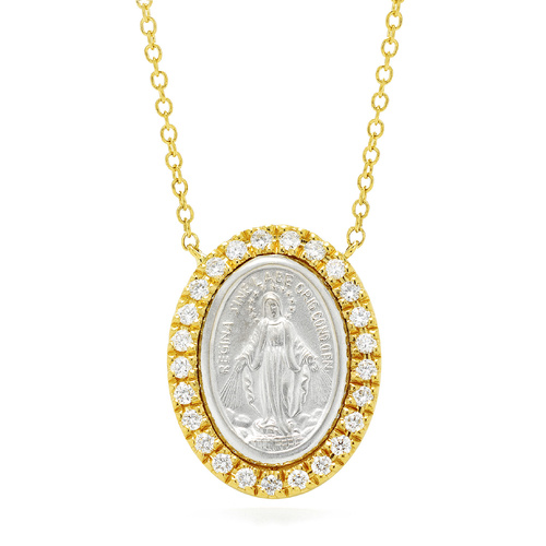 18KT Yellow and White Gold Lady of Miraculous Diamond Medal Necklace