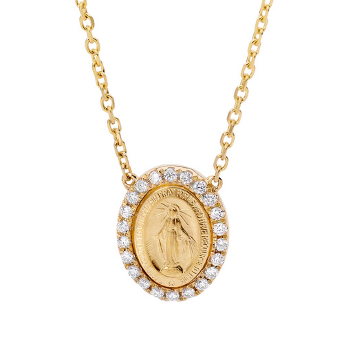 18KT Yellow Gold Lady of Miraculous Diamond Medal Necklace