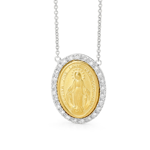 18KT White/Yellow Gold Lady of Miraculous Diamond Medal Necklace
