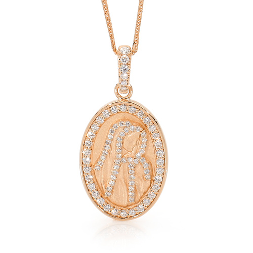 18KT Rose Gold Our Lady Diamond Medal Necklace