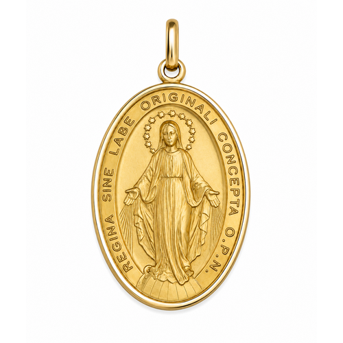  20 X 14mm 18KT Yellow Gold Our Lady of Miraculous Medal Pendant 