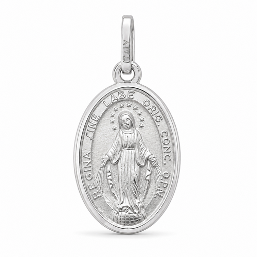 17 X 12mm 18KT White Gold Our Lady of Miraculous Medal Pendant