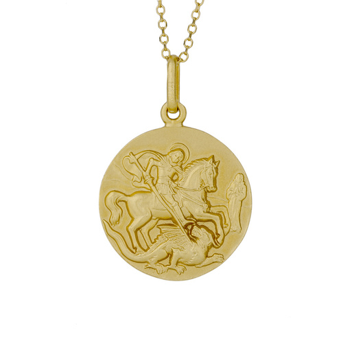 18KT Yellow Gold St George Round Medal Pendant