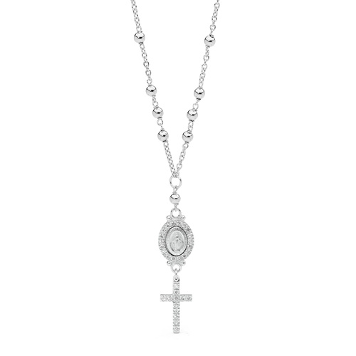 18KT White Gold Mary/Cross Necklace