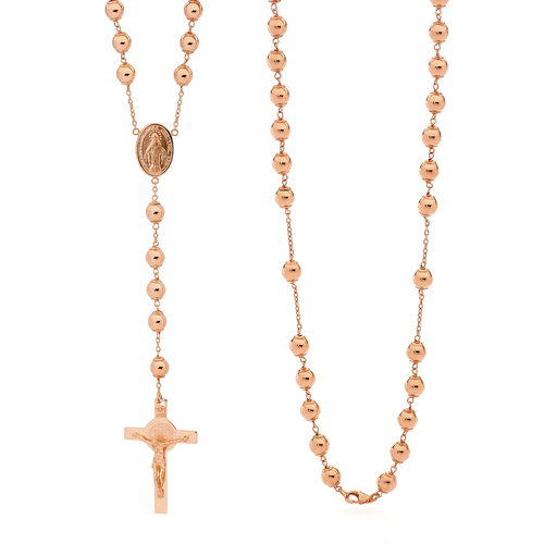 18KT Rose Gold Rosary Bead Necklace 