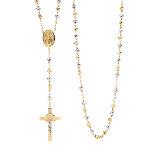 18KT White/Yellow Gold Diamond Cut Rosary Bead Necklace